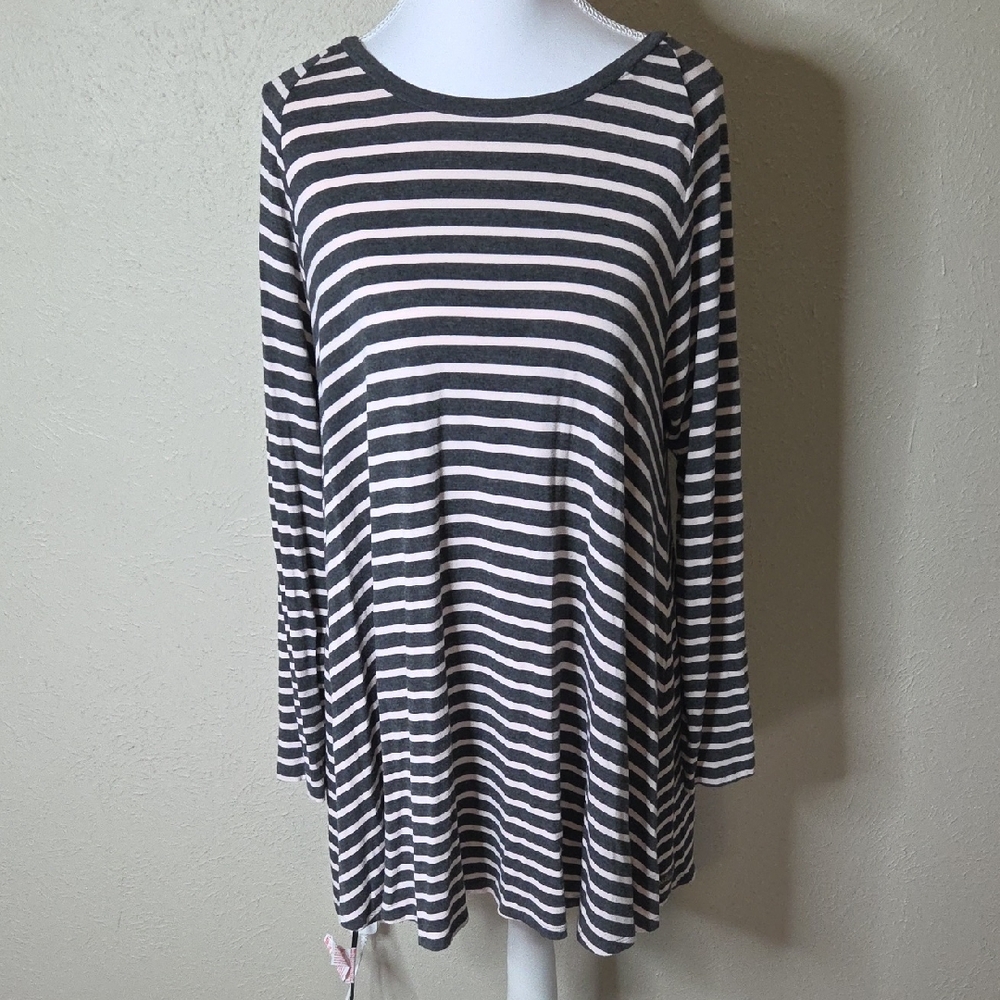 Matilda Jane Gray and Light Pink Striped Long Sleeve Dress Top